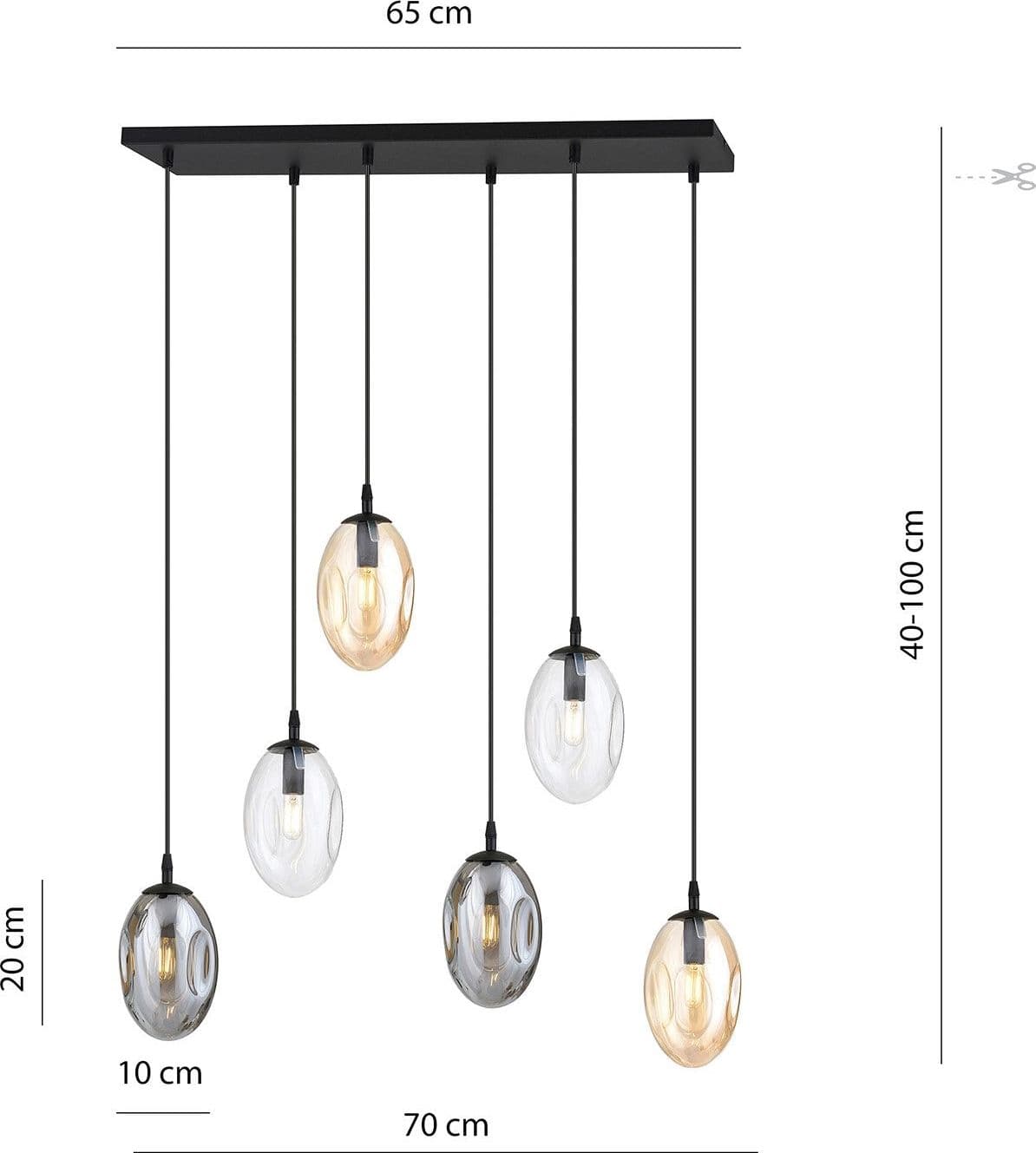 Sospensione Minimal 6 Luci Astral Acciaio Nero E Vetro Ambra, Fumè E Trasparente in Lampade a sospensione LuceArt - Montecorvino Pugliano, commercioVirtuoso.it