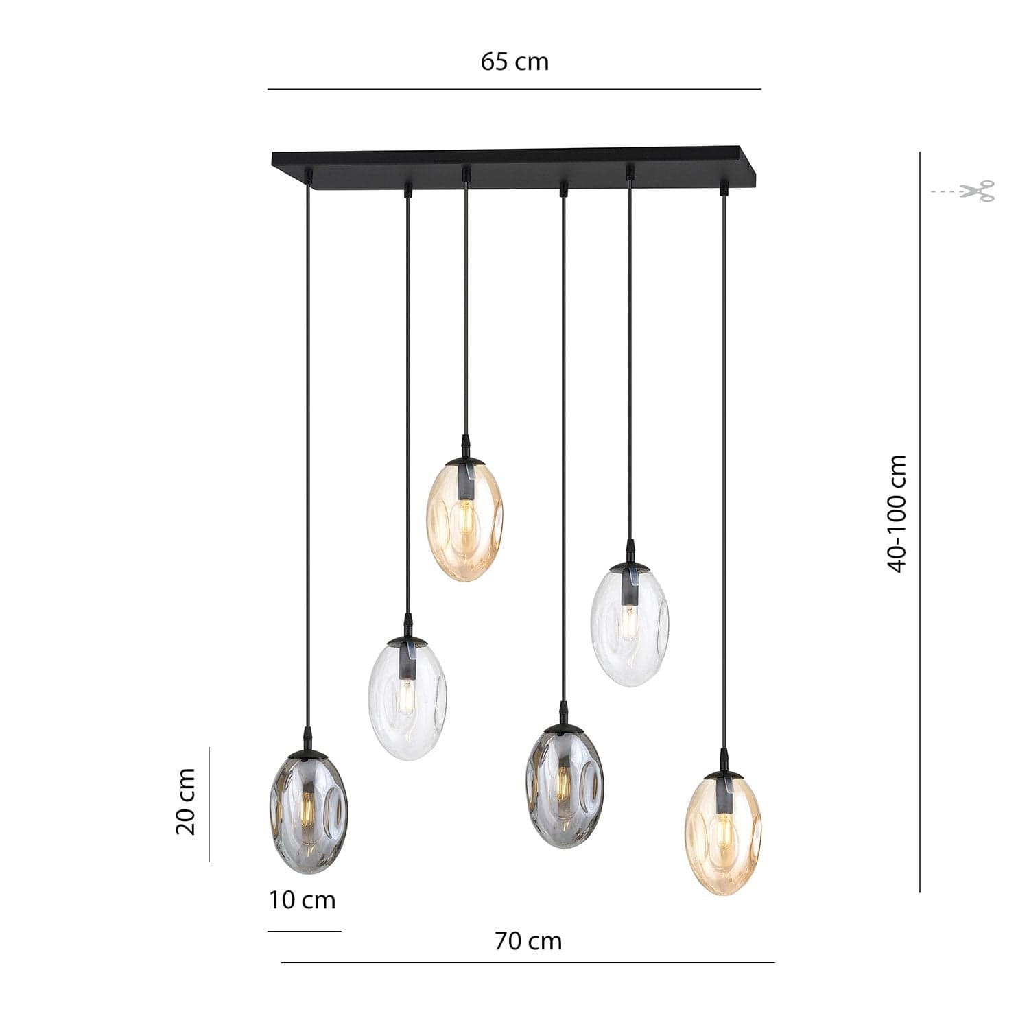 Sospensione Minimal 6 Luci Astral Acciaio Nero E Vetro Ambra, Fumè E Trasparente in Lampade a sospensione LuceArt - Montecorvino Pugliano, commercioVirtuoso.it