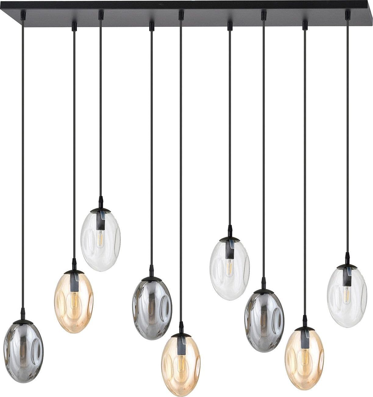 Sospensione Minimal 9 Luci Astral Acciaio Nero E Vetro Ambra, Fumè E Trasparente in Lampade a sospensione LuceArt - Montecorvino Pugliano, commercioVirtuoso.it