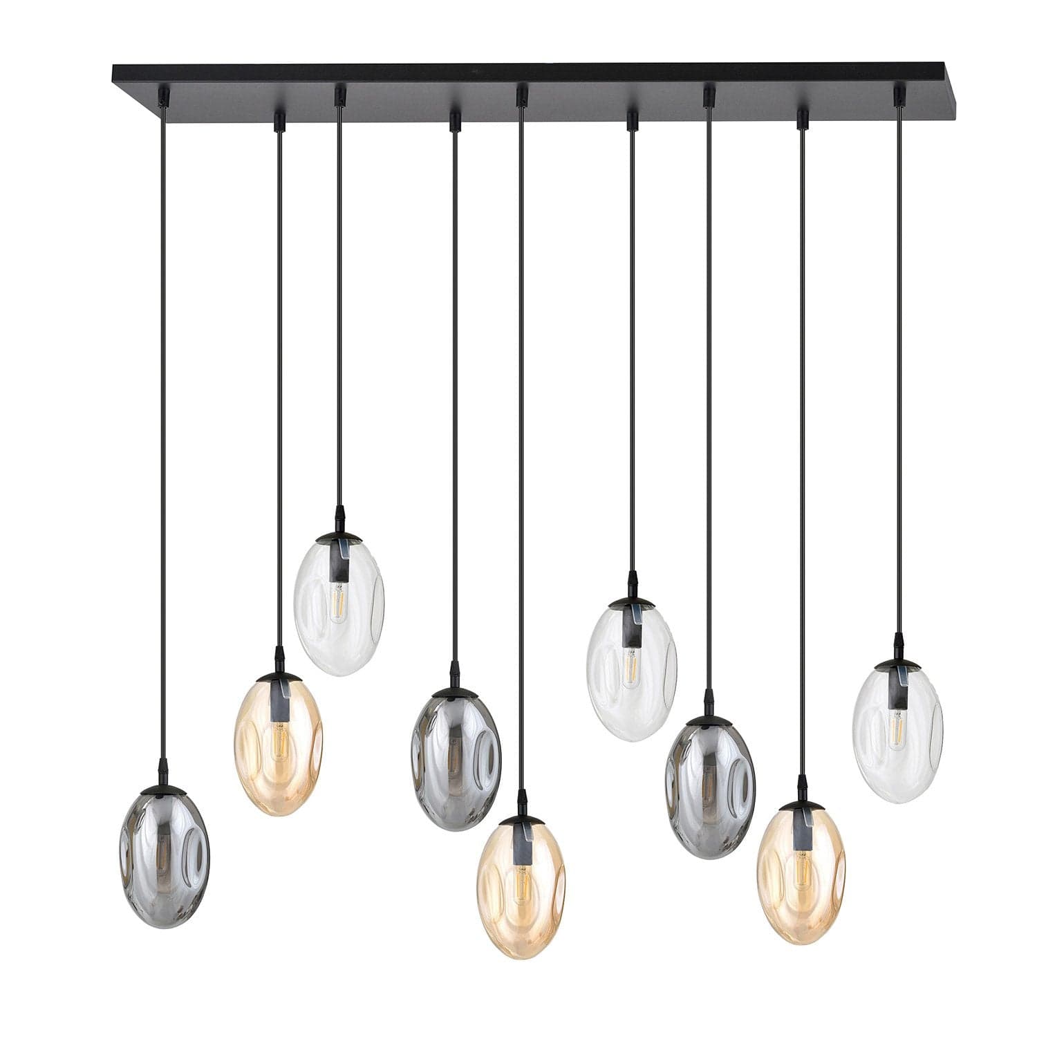 Sospensione Minimal 9 Luci Astral Acciaio Nero E Vetro Ambra, Fumè E Trasparente in Lampade a sospensione LuceArt - Montecorvino Pugliano, commercioVirtuoso.it