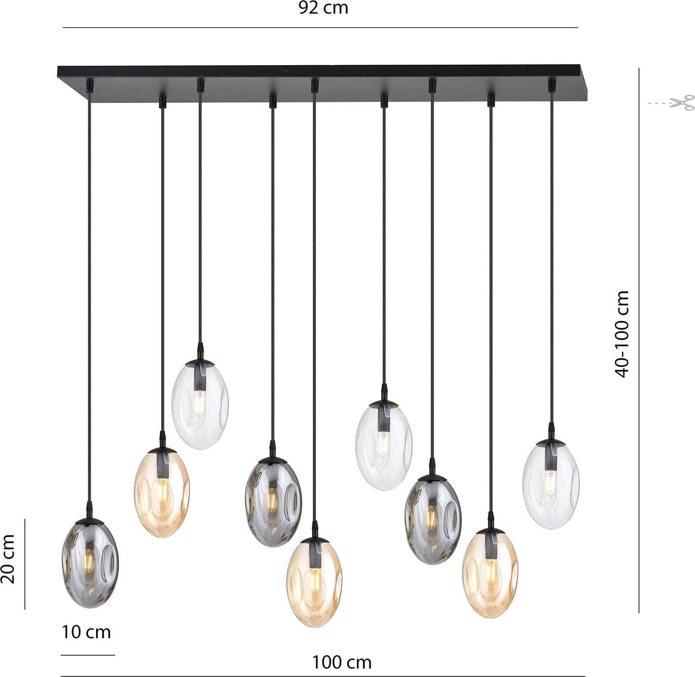 Sospensione Minimal 9 Luci Astral Acciaio Nero E Vetro Ambra, Fumè E Trasparente in Lampade a sospensione LuceArt - Montecorvino Pugliano, commercioVirtuoso.it