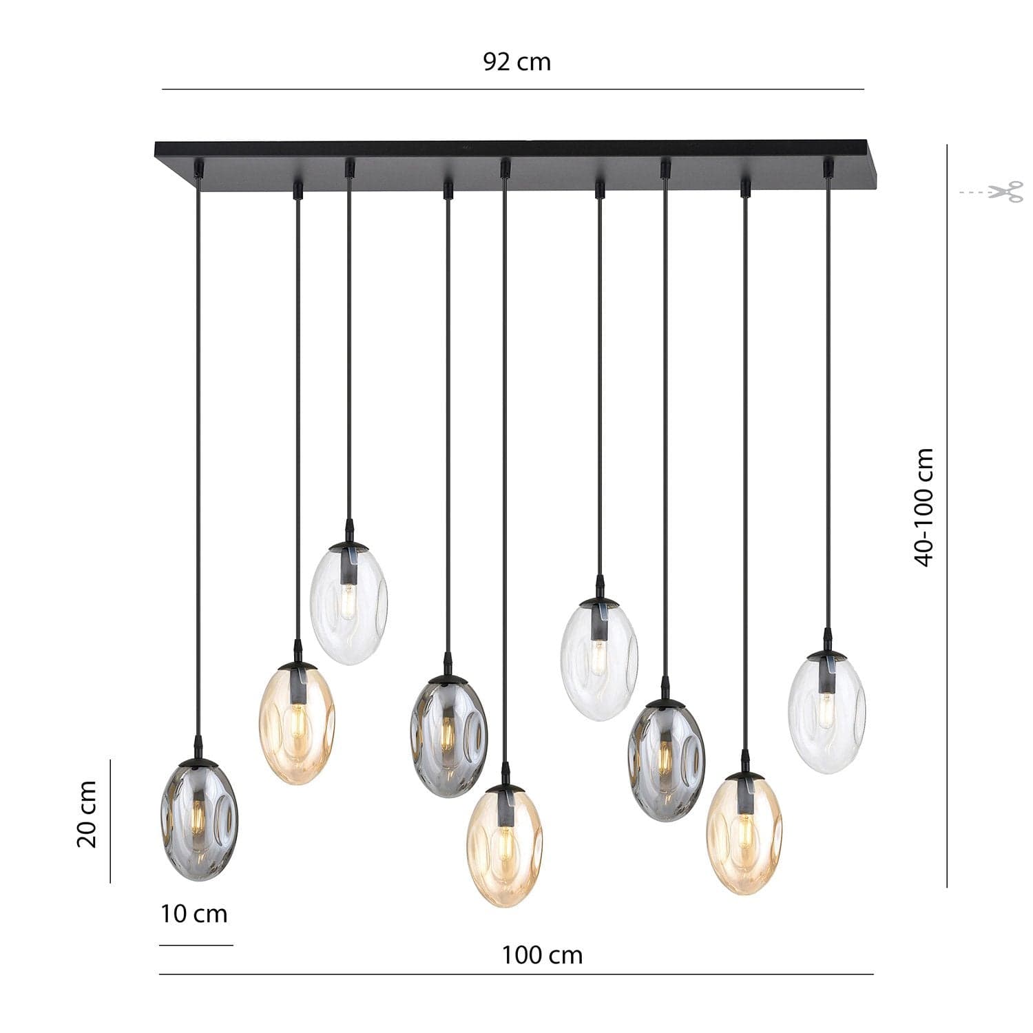 Sospensione Minimal 9 Luci Astral Acciaio Nero E Vetro Ambra, Fumè E Trasparente in Lampade a sospensione LuceArt - Montecorvino Pugliano, commercioVirtuoso.it