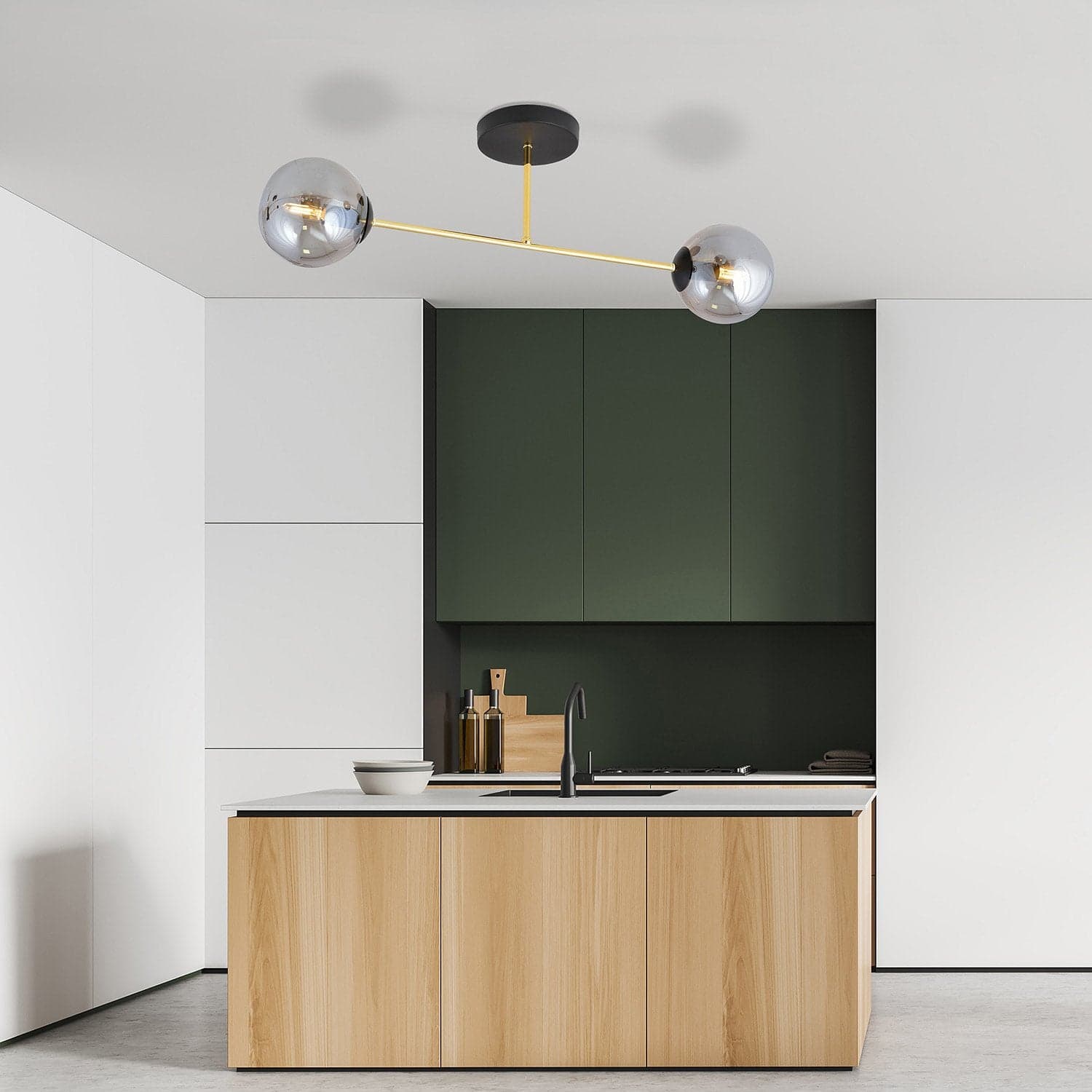 Plafoniera Moderna Magnium 2 Luci In Acciao Oro E Sfere In Vetro Fumè in Lampadari LuceArt - Montecorvino Pugliano, commercioVirtuoso.it