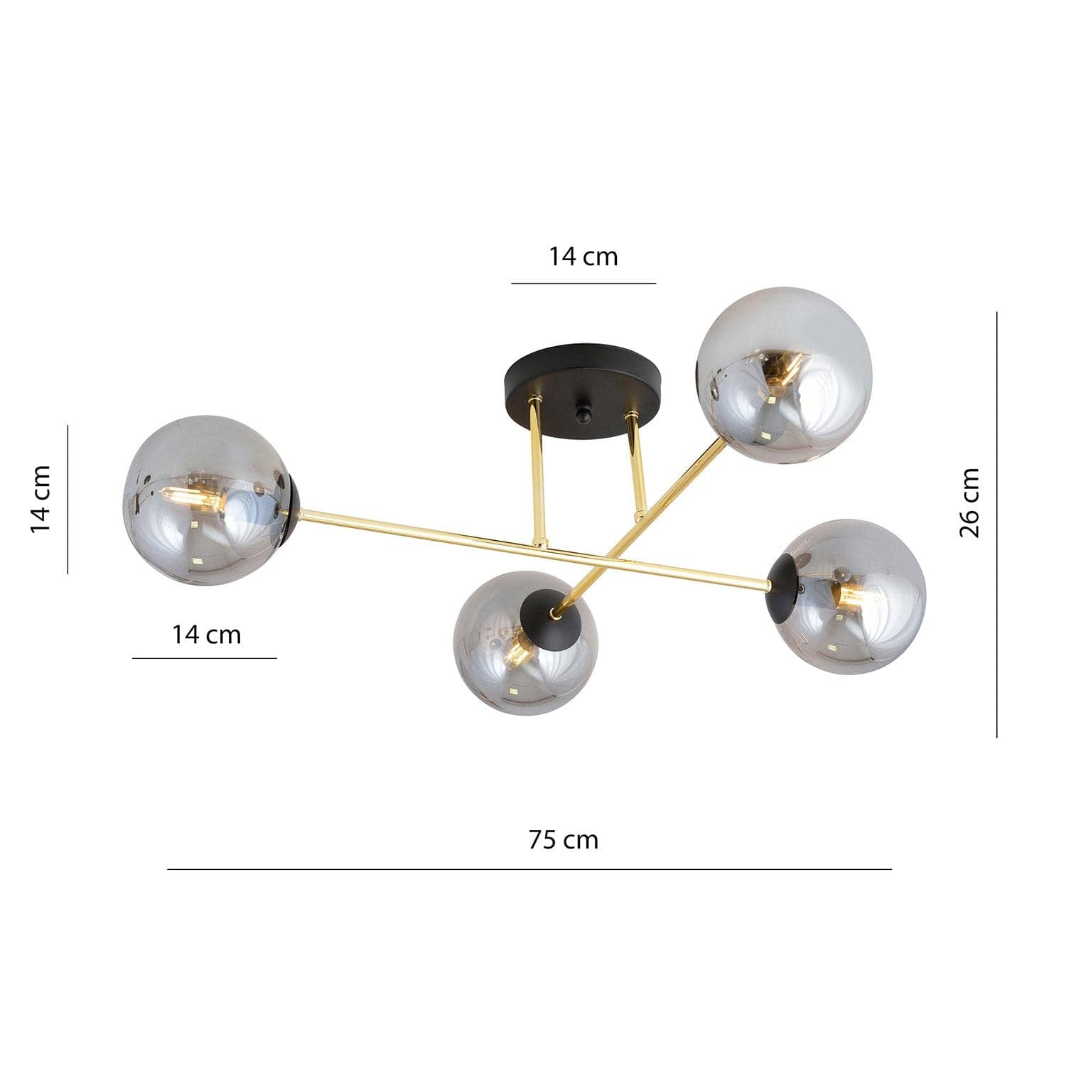 Plafoniera Moderna Magnium 4 Luci In Acciao Oro E Sfere In Vetro Fumè in Lampade a sospensione LuceArt - Montecorvino Pugliano, commercioVirtuoso.it