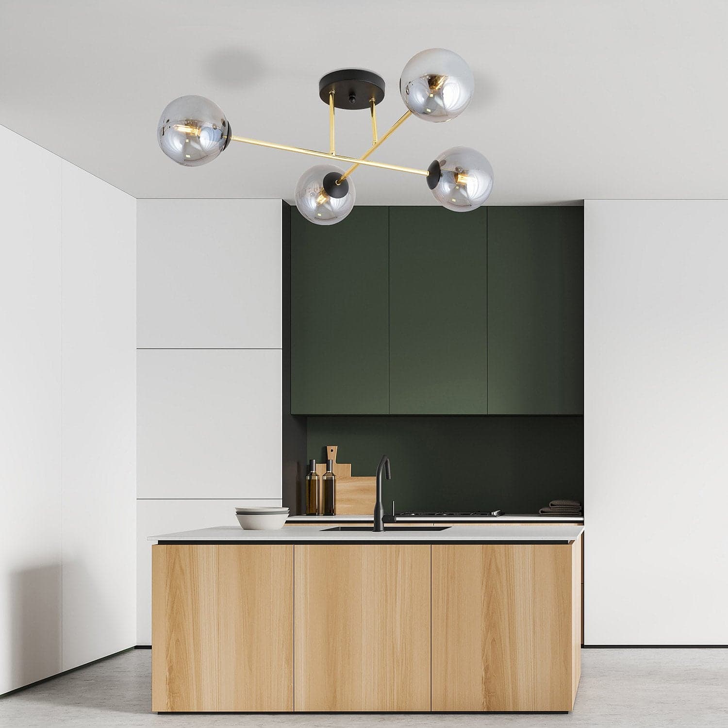 Plafoniera Moderna Magnium 4 Luci In Acciao Oro E Sfere In Vetro Fumè in Lampade a sospensione LuceArt - Montecorvino Pugliano, commercioVirtuoso.it
