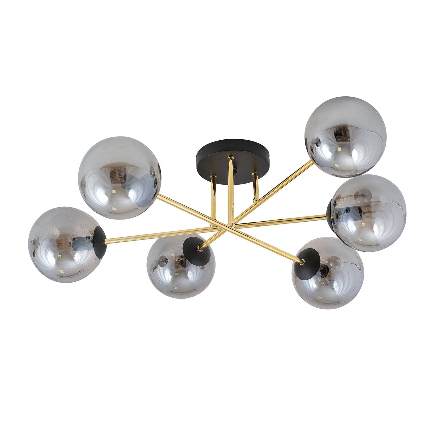 Plafoniera Moderna Magnium 6 Luci In Acciao Oro E Sfere In Vetro Fumè in Lampade a sospensione LuceArt - Montecorvino Pugliano, commercioVirtuoso.it