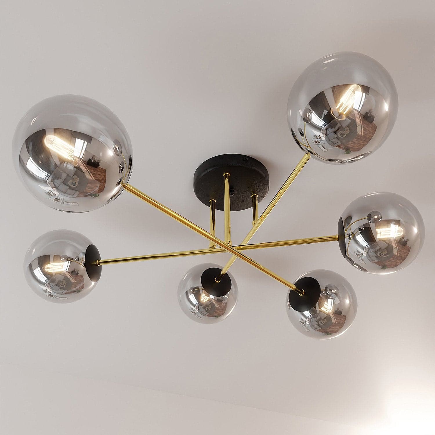 Plafoniera Moderna Magnium 6 Luci In Acciao Oro E Sfere In Vetro Fumè in Lampade a sospensione LuceArt - Montecorvino Pugliano, commercioVirtuoso.it