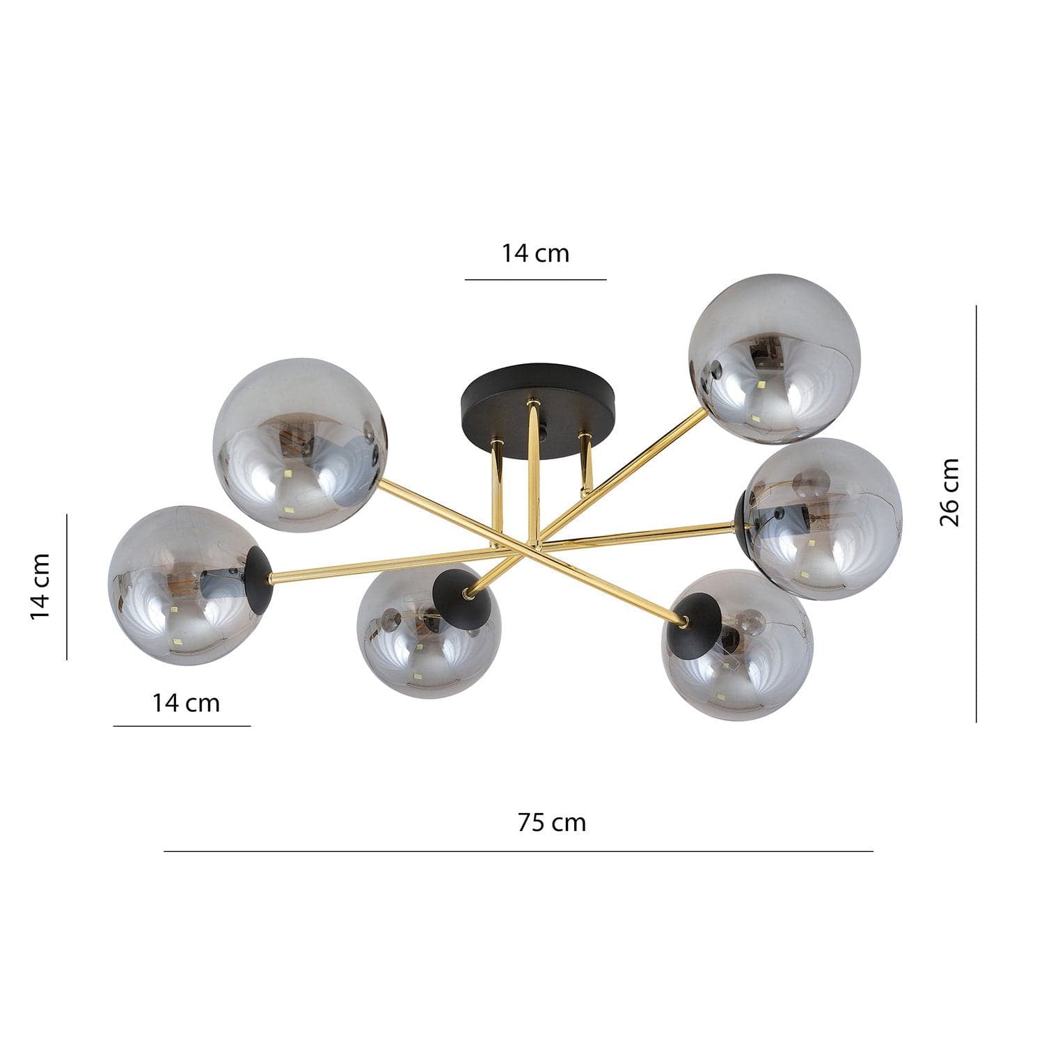 Plafoniera Moderna Magnium 6 Luci In Acciao Oro E Sfere In Vetro Fumè in Lampade a sospensione LuceArt - Montecorvino Pugliano, commercioVirtuoso.it