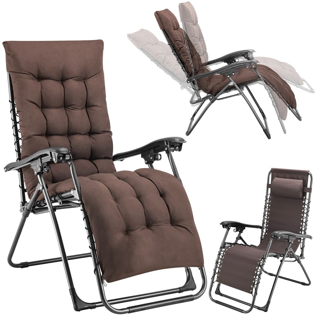 Poltrona da Giardino Pieghevole con Cuscino Imbottito e Struttura in Acciaio Marrone in Sedie per tavolo da giardino Danyx - Casoria, commercioVirtuoso.it