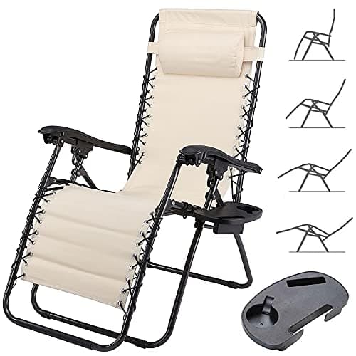 Sedia Poltrona Giardino Gravità Zero Pieghevole Acciaio Oxford con Vassoio Laterale Beige in Sedie per tavolo da giardino Danyx - Casoria, commercioVirtuoso.it