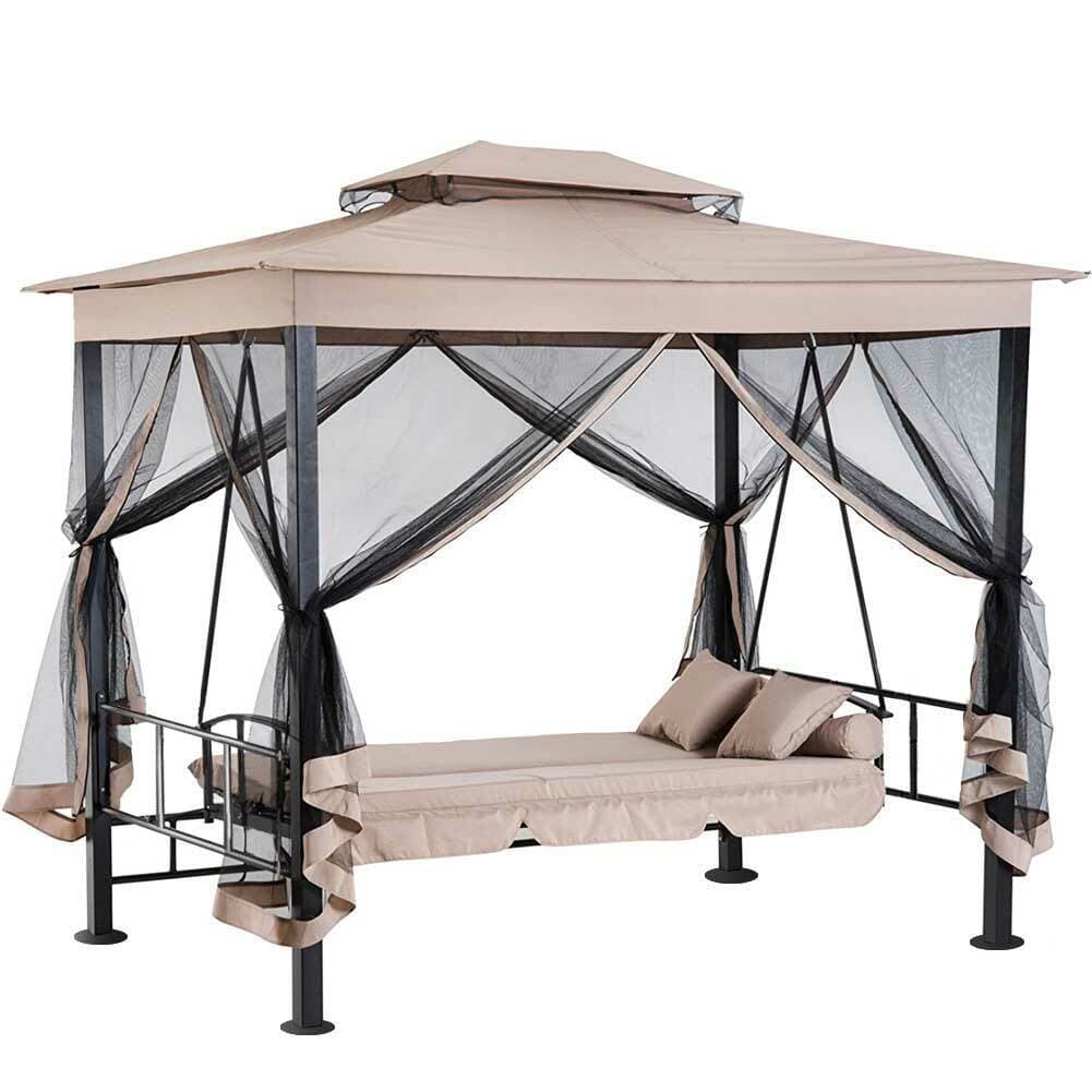 Dondolo Letto 3 posti con Gazebo Parasole e Zanzariera per Giardino 2.57mt Beige in Dondoli coperti Danyx - Casoria, commercioVirtuoso.it