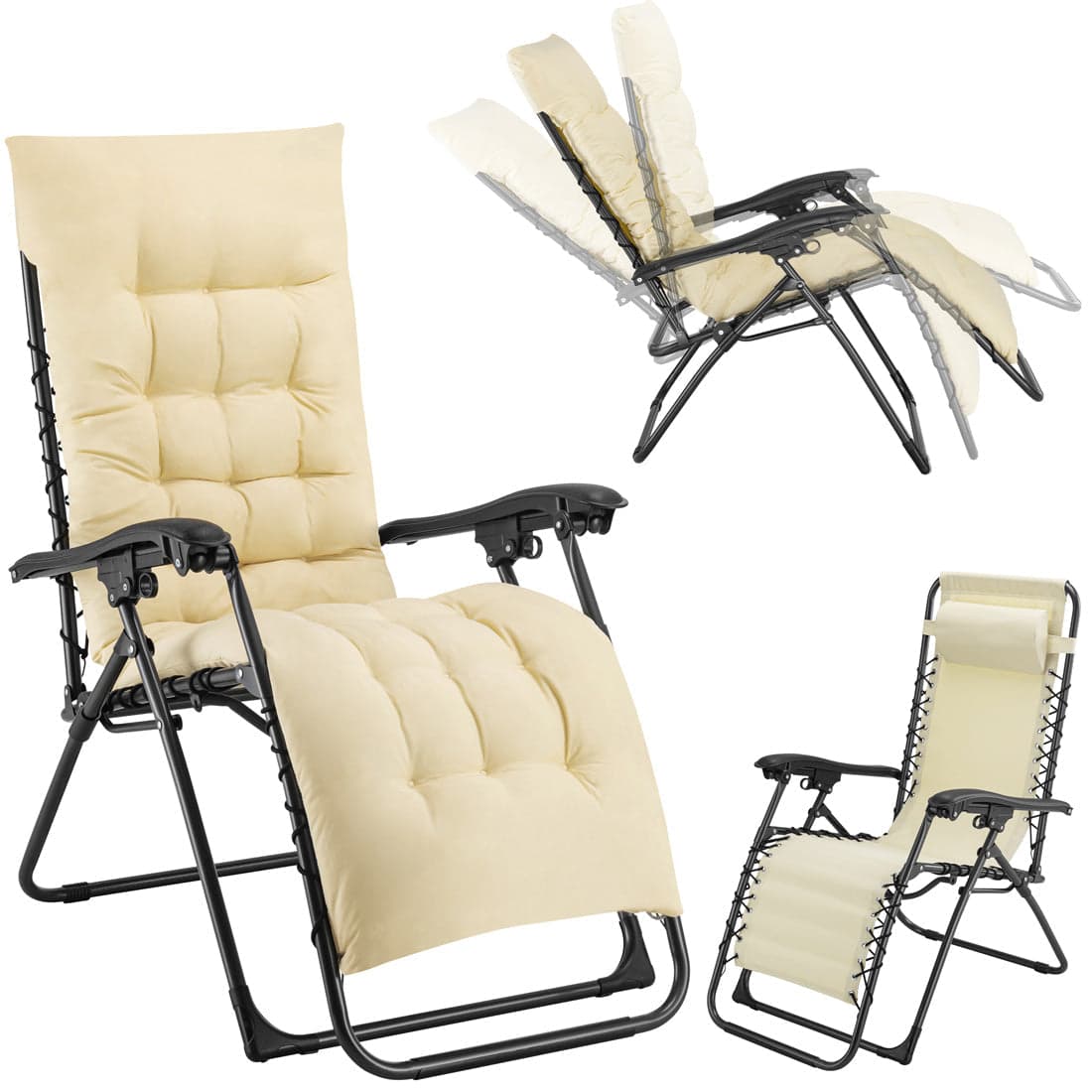 Poltrona da Giardino Pieghevole con Cuscino Imbottito e Struttura in Acciaio Beige in Sedie per tavolo da giardino Danyx - Casoria, commercioVirtuoso.it