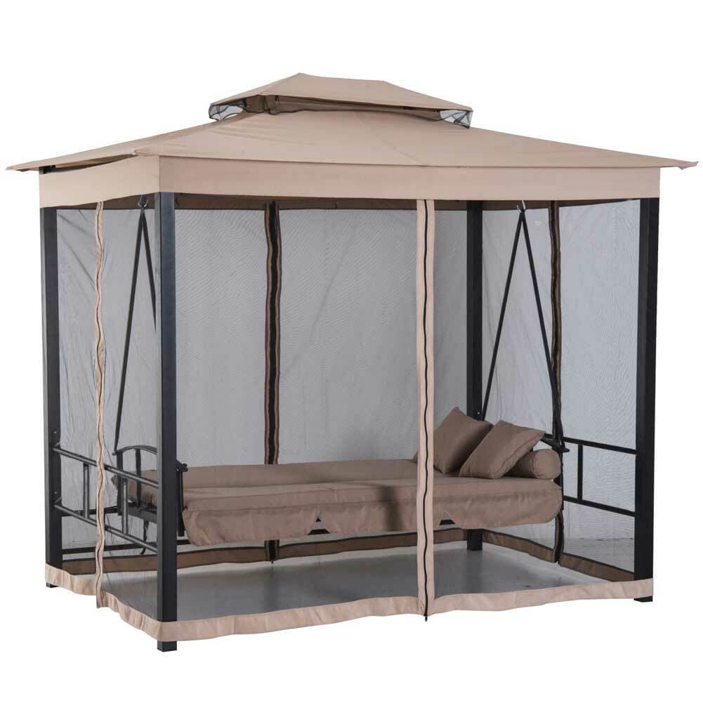 Dondolo Letto 3 posti con Gazebo Parasole e Zanzariera per Giardino 2.57mt Beige in Dondoli coperti Danyx - Casoria, commercioVirtuoso.it