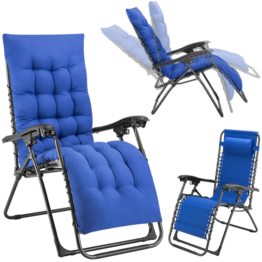 Poltrona da Giardino Pieghevole con Cuscino Imbottito e Struttura in Acciaio Blu in Sedie per tavolo da giardino Danyx - Casoria, commercioVirtuoso.it