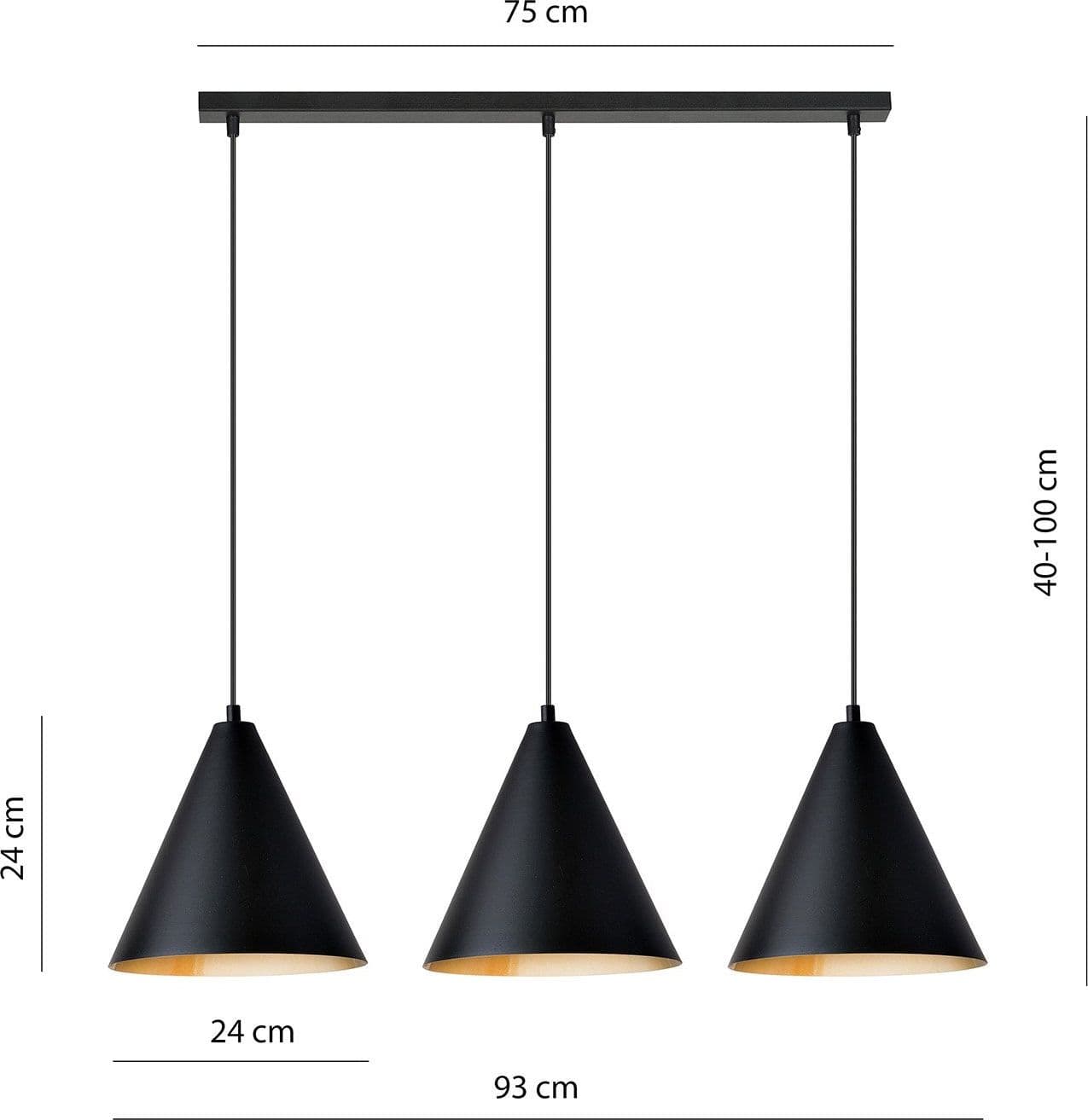 Sospensione Nordica Rebel 3 Luci In Acciaio Nero E Oro in Lampade a sospensione LuceArt - Montecorvino Pugliano, commercioVirtuoso.it