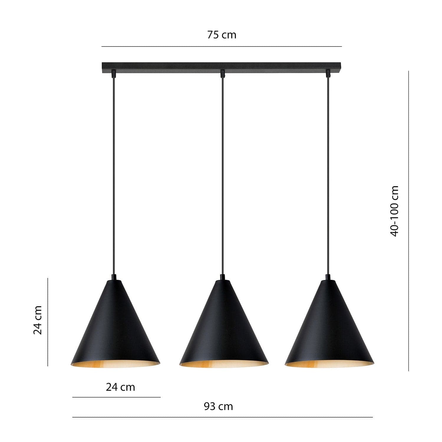 Sospensione Nordica Rebel 3 Luci In Acciaio Nero E Oro in Lampade a sospensione LuceArt - Montecorvino Pugliano, commercioVirtuoso.it