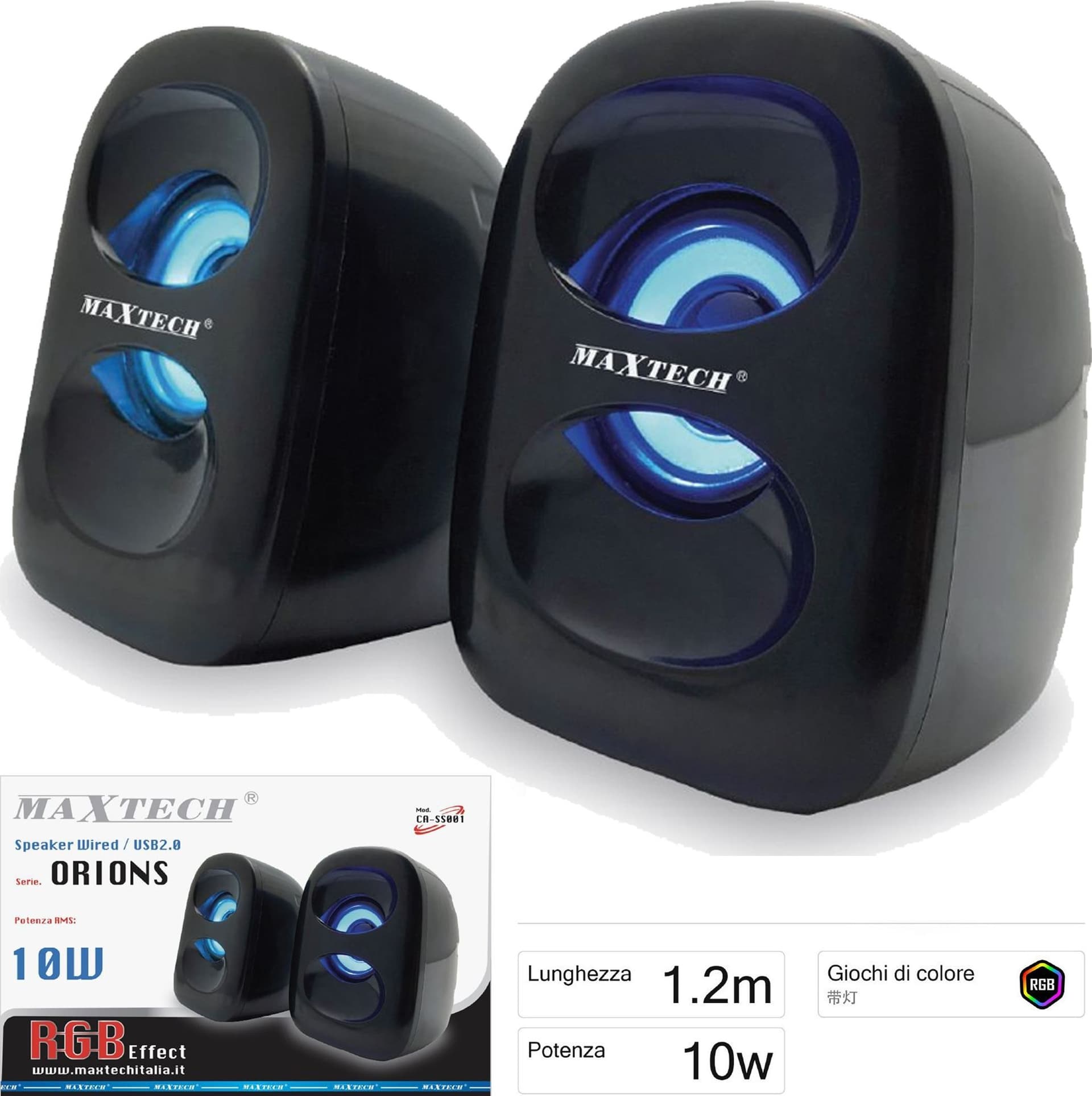 CASSE PC AUDIO SPEAKER 10W CON LUCE RGB PORTATILI ALTOPARLANTI MAXTECH CA-SS001 in Casse portatili Bluetooth Trade Shop italia - Napoli, commercioVirtuoso.it