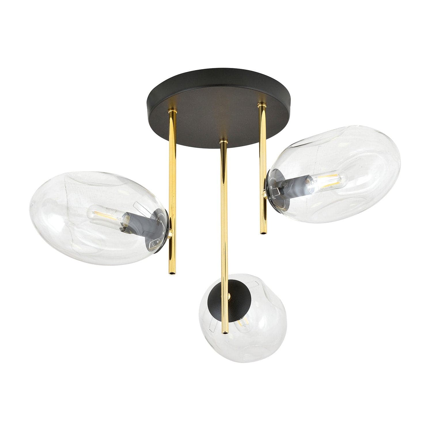 Plafoniera Contemporanea Argo 3 Luci In Acciaio Nero E Diffusori Vetro E Oro in Plafoniere LuceArt - Montecorvino Pugliano, commercioVirtuoso.it