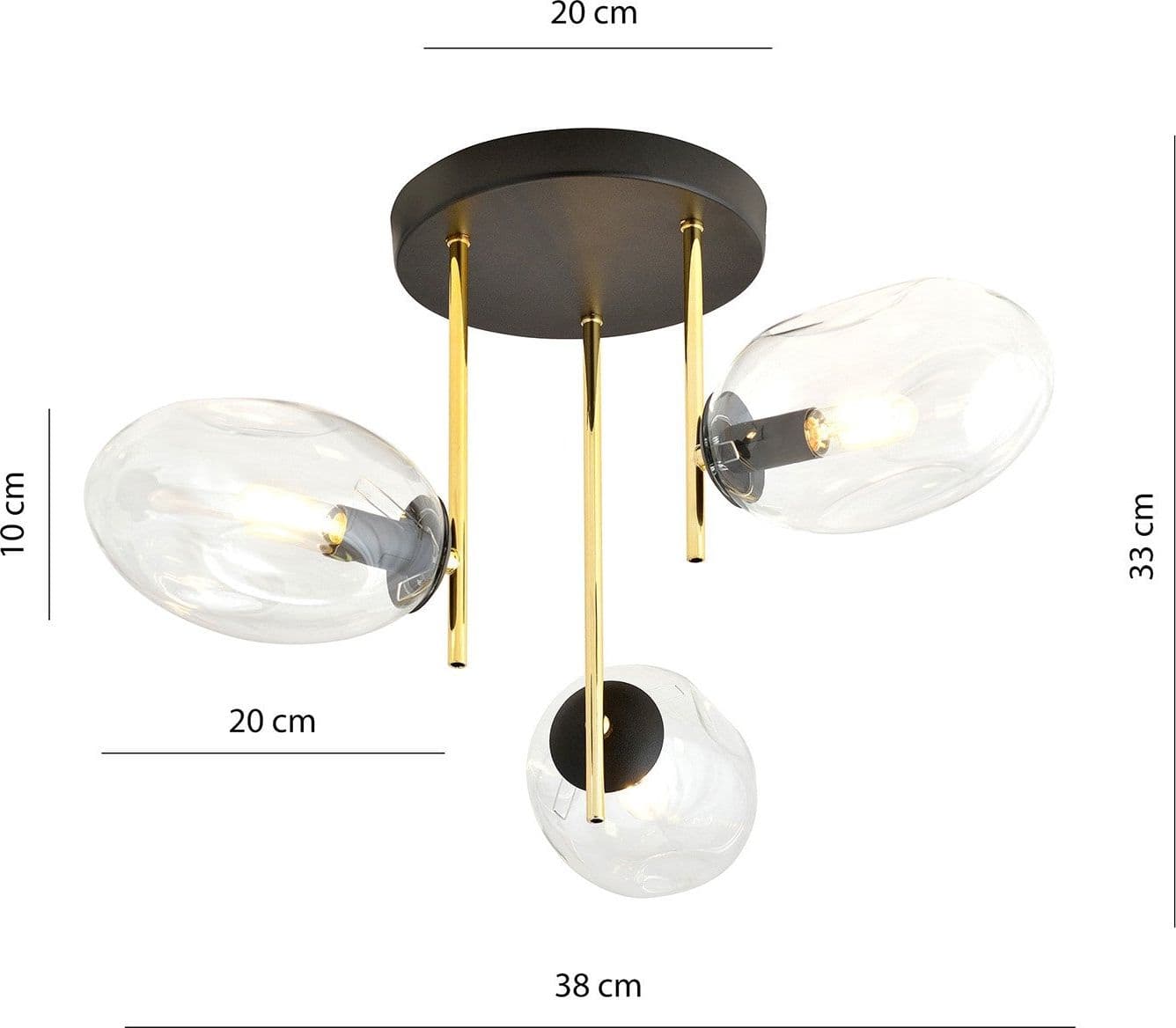 Plafoniera Contemporanea Argo 3 Luci In Acciaio Nero E Diffusori Vetro E Oro in Plafoniere LuceArt - Montecorvino Pugliano, commercioVirtuoso.it