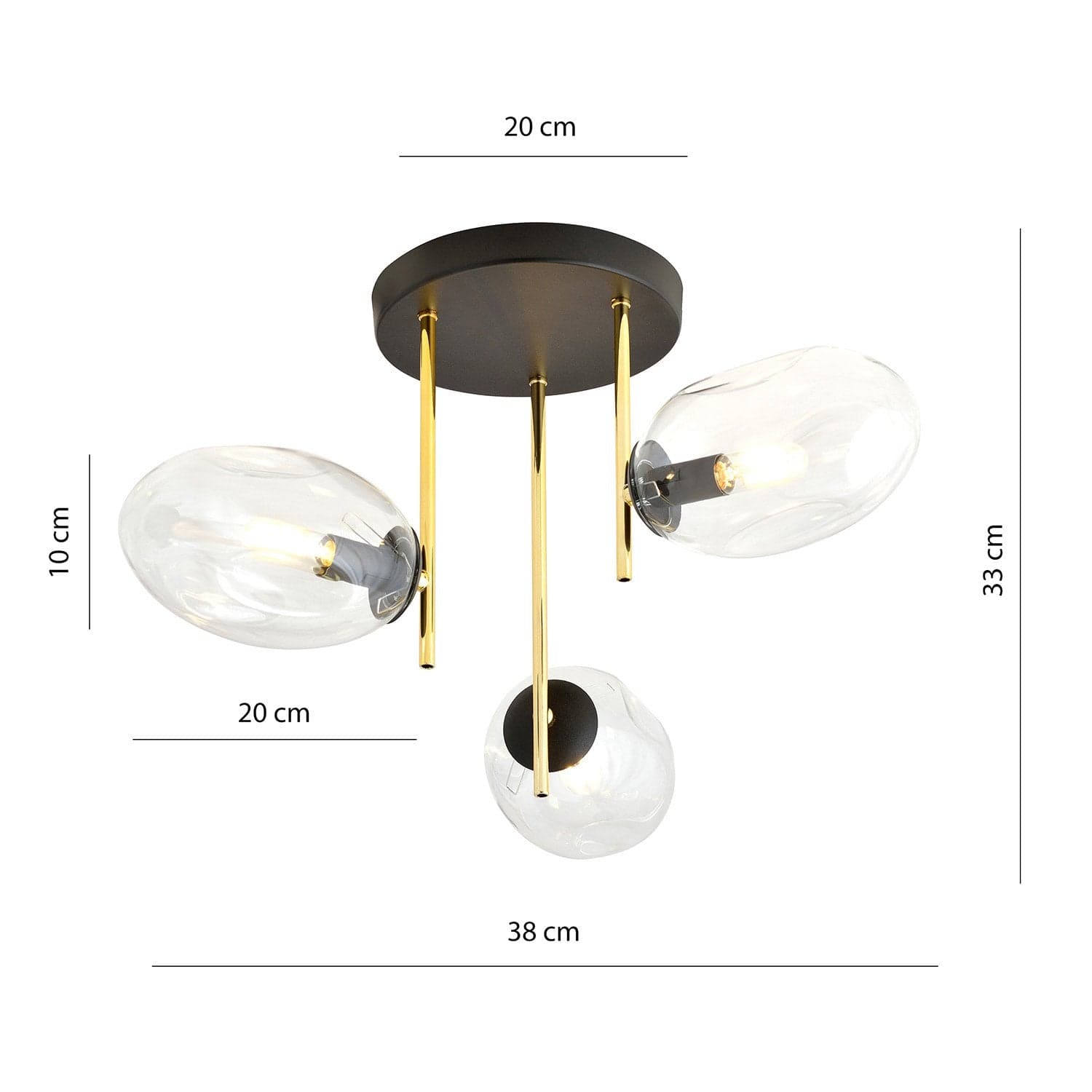 Plafoniera Contemporanea Argo 3 Luci In Acciaio Nero E Diffusori Vetro E Oro in Plafoniere LuceArt - Montecorvino Pugliano, commercioVirtuoso.it