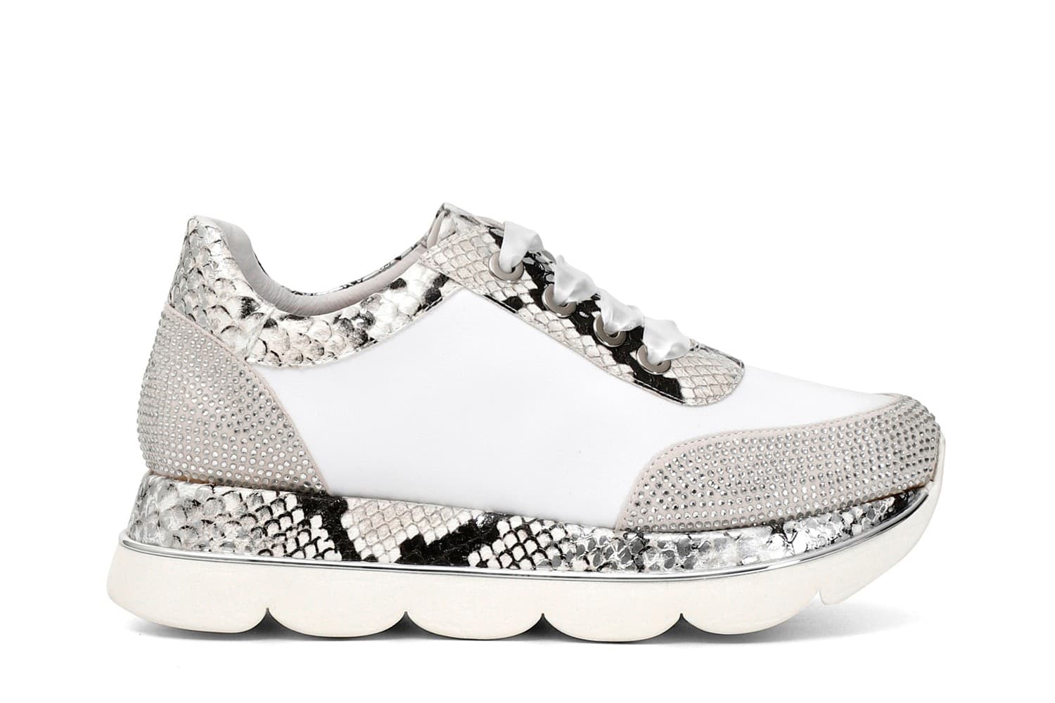SNEAKERS IN PELLE CON SIMILPELLE PITONATA E STRASS in Sneaker casual 3A Moda Mare Sport - Bellaria Igea Marina, commercioVirtuoso.it