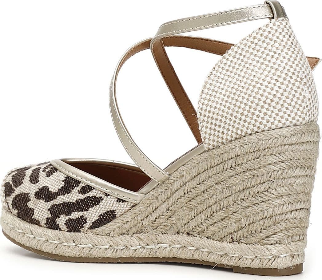 SANDALI IN TESSUTO STAMPA ANIMALIER SU ZEPPA CORDA in Sandali moda 3A Moda Mare Sport - Bellaria Igea Marina, commercioVirtuoso.it