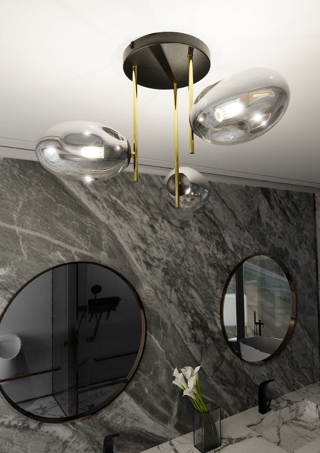 Plafoniera Contemporanea Argo 3 Luci In Acciaio Nero Oro E Diffusori Vetro Fumè in Plafoniere LuceArt - Montecorvino Pugliano, commercioVirtuoso.it