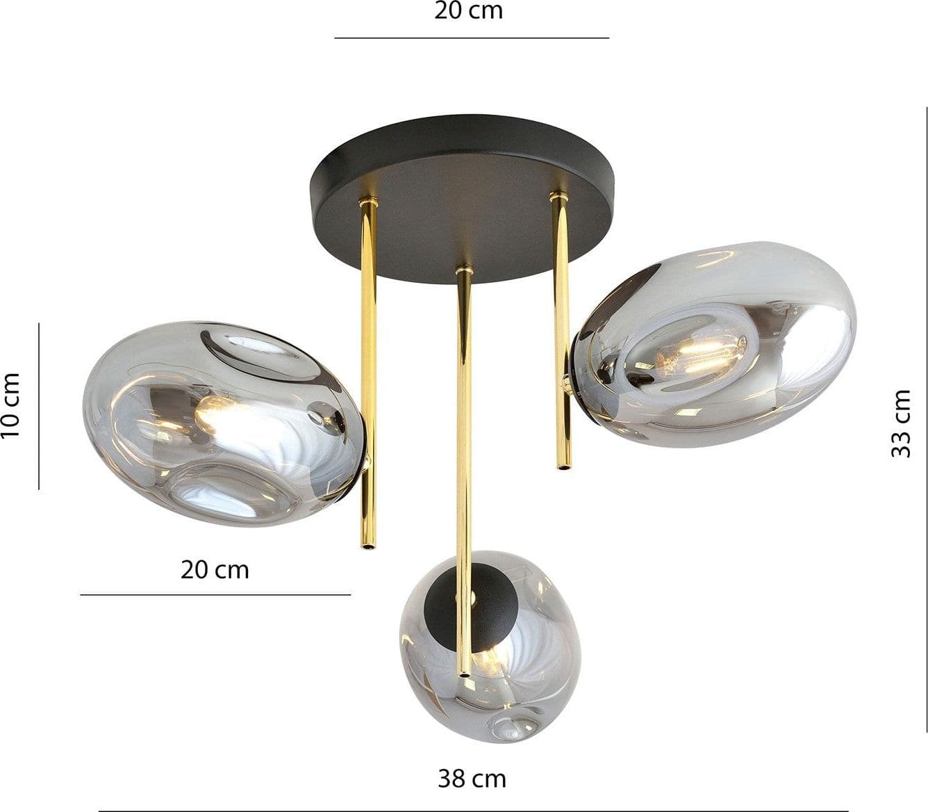Plafoniera Contemporanea Argo 3 Luci In Acciaio Nero Oro E Diffusori Vetro Fumè in Plafoniere LuceArt - Montecorvino Pugliano, commercioVirtuoso.it