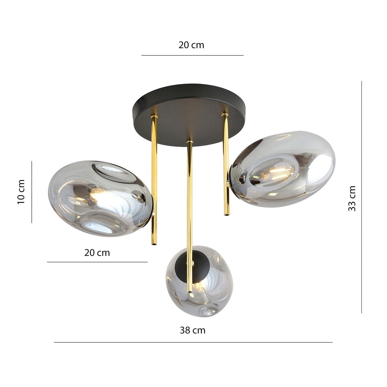 Plafoniera Contemporanea Argo 3 Luci In Acciaio Nero Oro E Diffusori Vetro Fumè in Plafoniere LuceArt - Montecorvino Pugliano, commercioVirtuoso.it