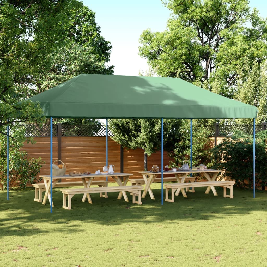 Tenda da Festa Pieghevole Pop-Up Verde Struttura Blu 580x292x315 cm