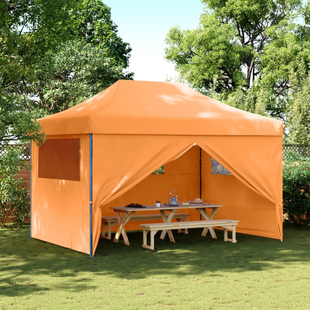 Tendone per Feste Pieghevole Pop-Up con 4 Pareti Arancione Struttura Blu