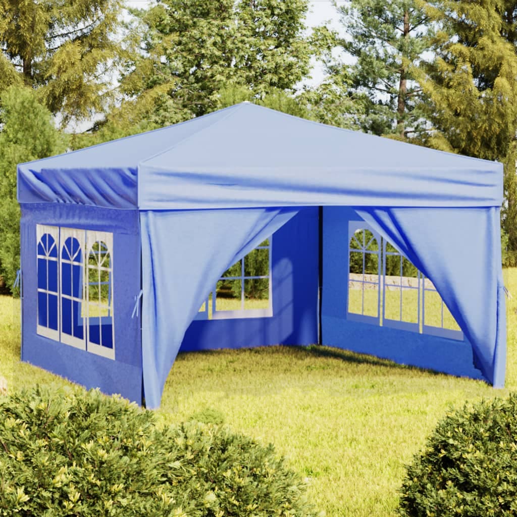 Tenda per Feste Blu Pieghevole con Pareti Laterali Telaio in Acciaio 3x3 m