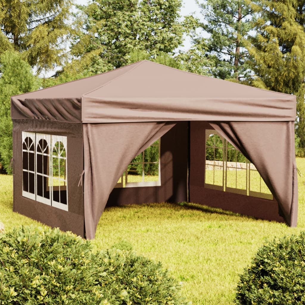 Tenda per Feste Tortora Pieghevole con Pareti Laterali Tessuto Oxford 3x3 m
