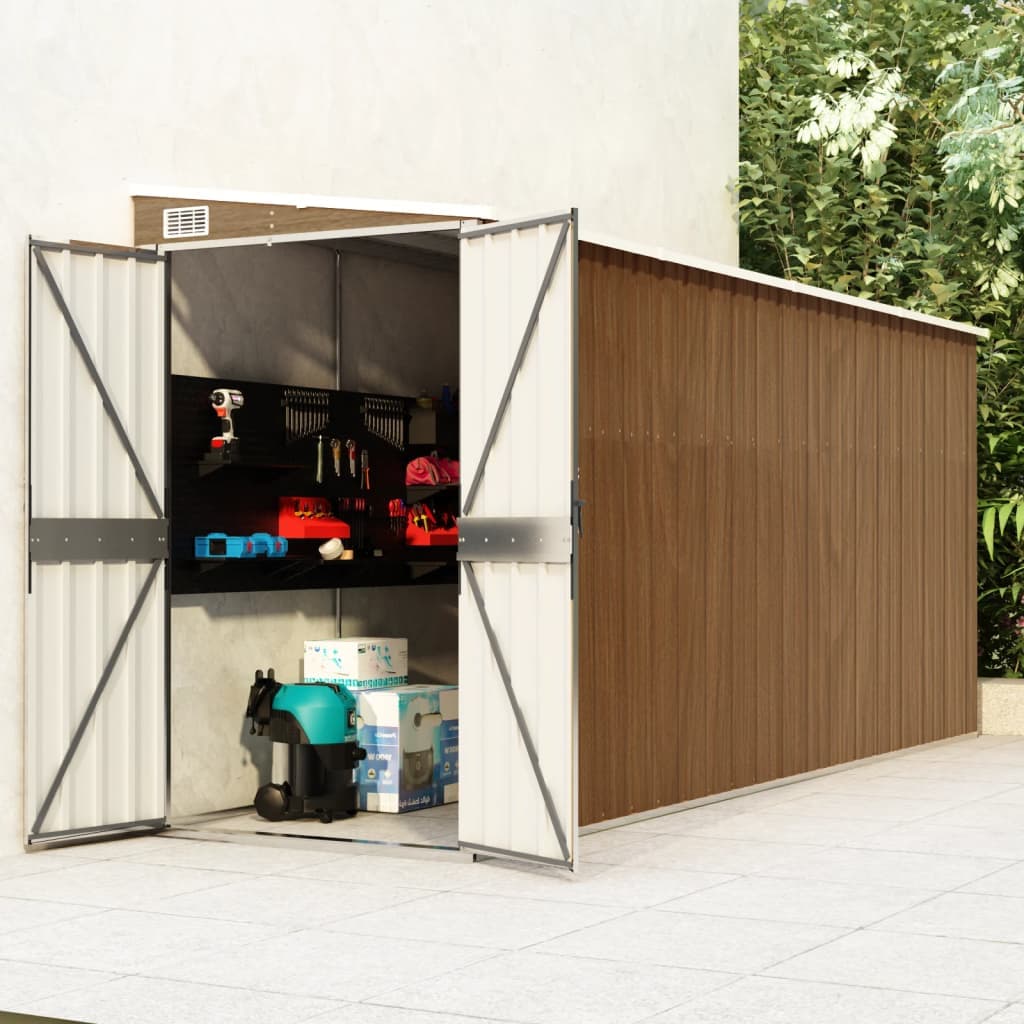 Capanno Giardino a Parete Porta Attrezzi Marrone Acciaio Zincato 118x382x178cm