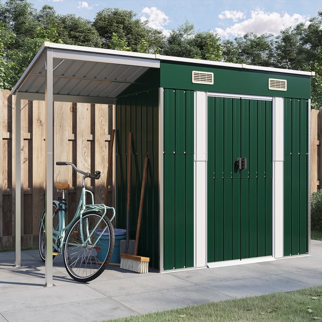 Capanno Giardino Verde Porta Attrezzi Acciaio Design Inclinato 277x110,5x181cm