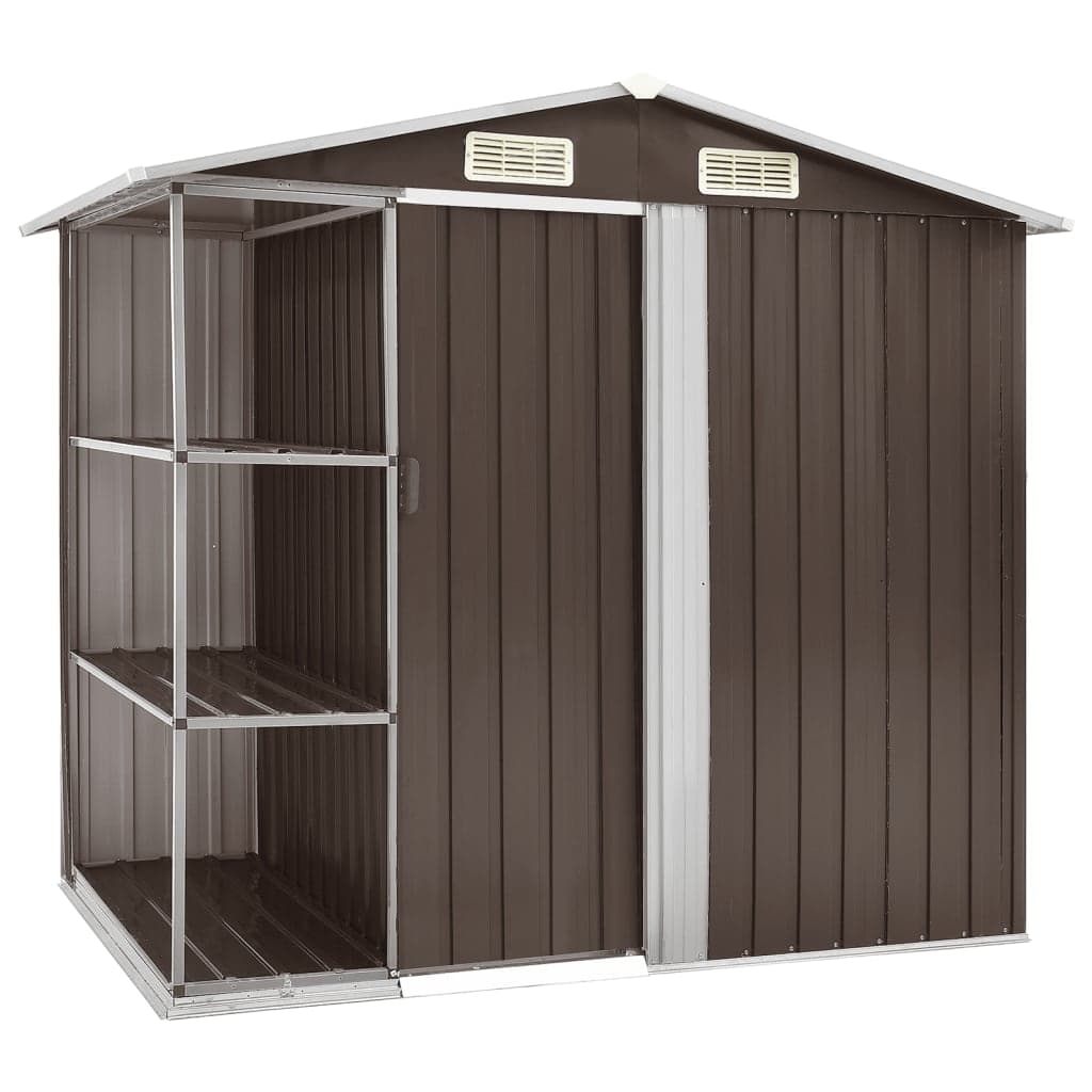 Capanno Porta Attrezzi da Giardino con Scaffali Marrone 205x130x183 cm Ferro