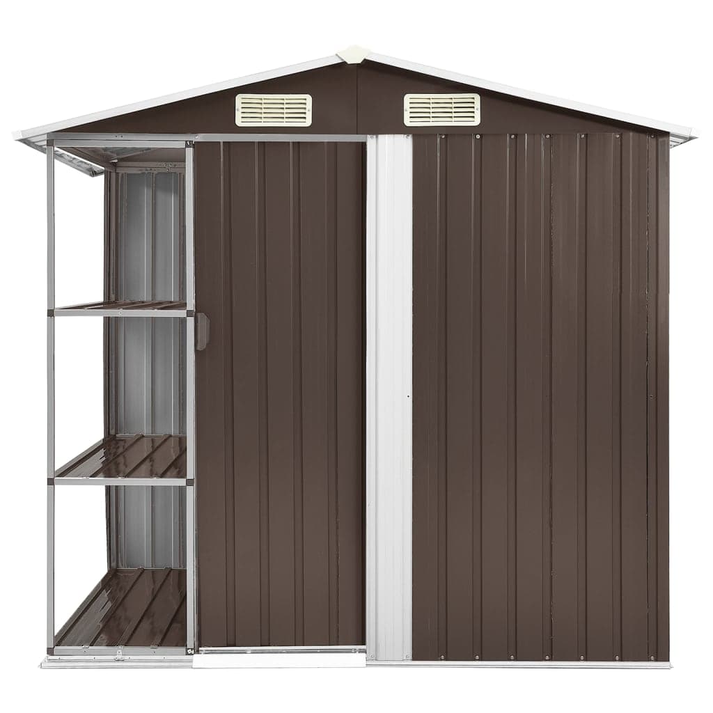 Capanno Porta Attrezzi da Giardino con Scaffali Marrone 205x130x183 cm Ferro in Capanni Esplodia - Napoli, commercioVirtuoso.it