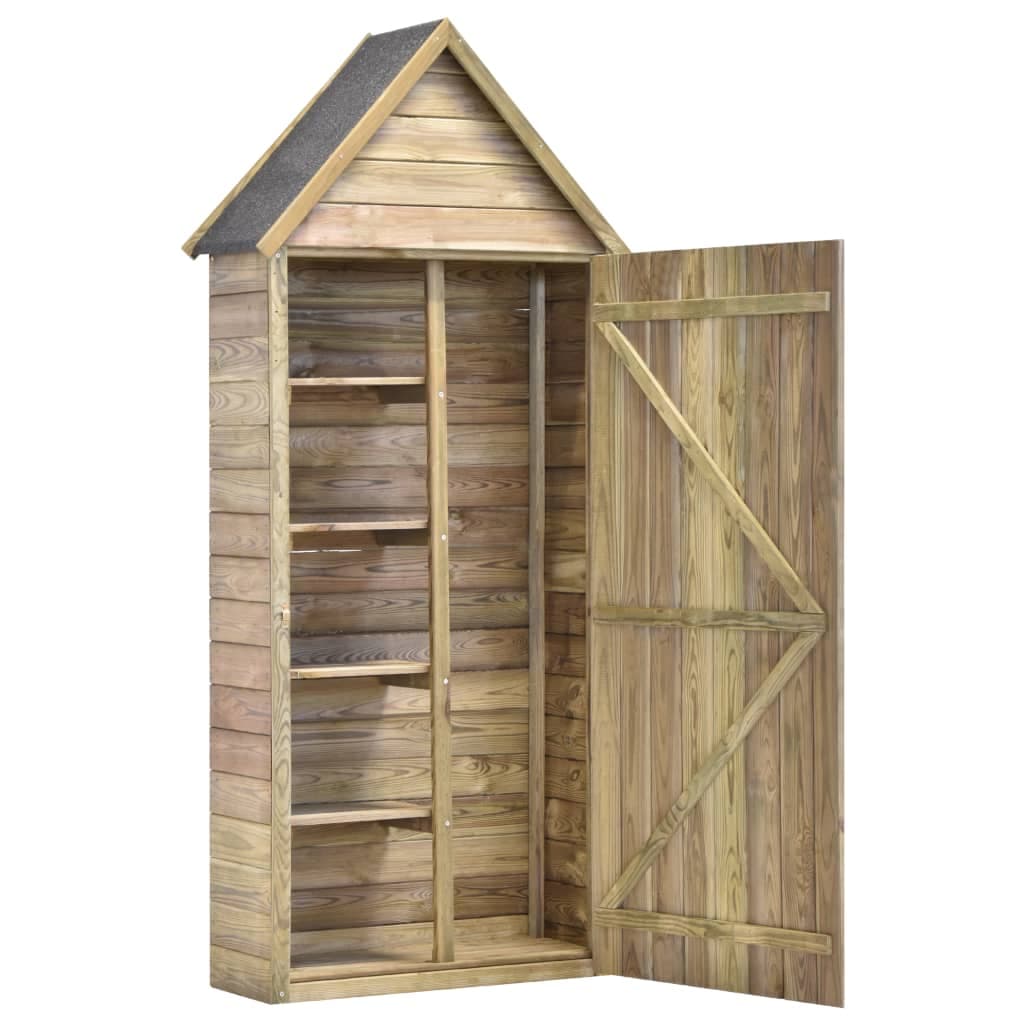 Casetta Porta Attrezzi Giardino con Porta in Pino Impregnato 69,5x32x178 cm