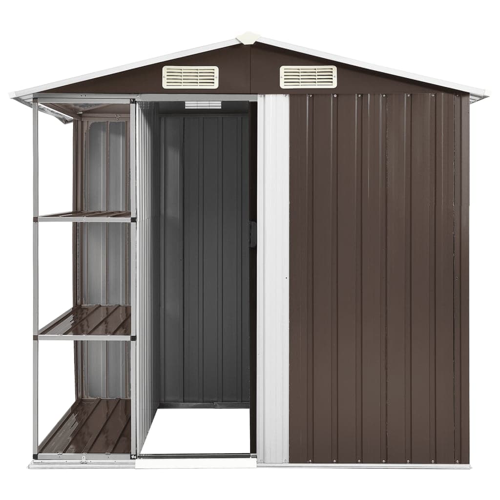 Capanno Porta Attrezzi da Giardino con Scaffali Marrone 205x130x183 cm Ferro in Capanni Esplodia - Napoli, commercioVirtuoso.it