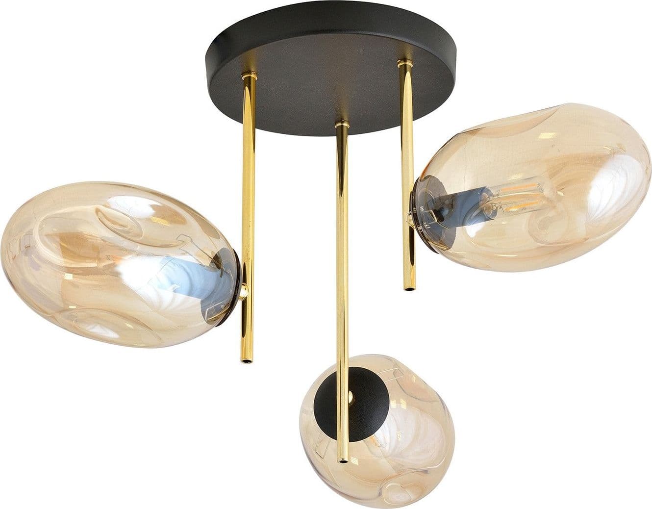 Plafoniera Contemporanea Argo 3 Luci In Acciaio Nero Oro E Diffusori Vetro Ambra in Plafoniere LuceArt - Montecorvino Pugliano, commercioVirtuoso.it