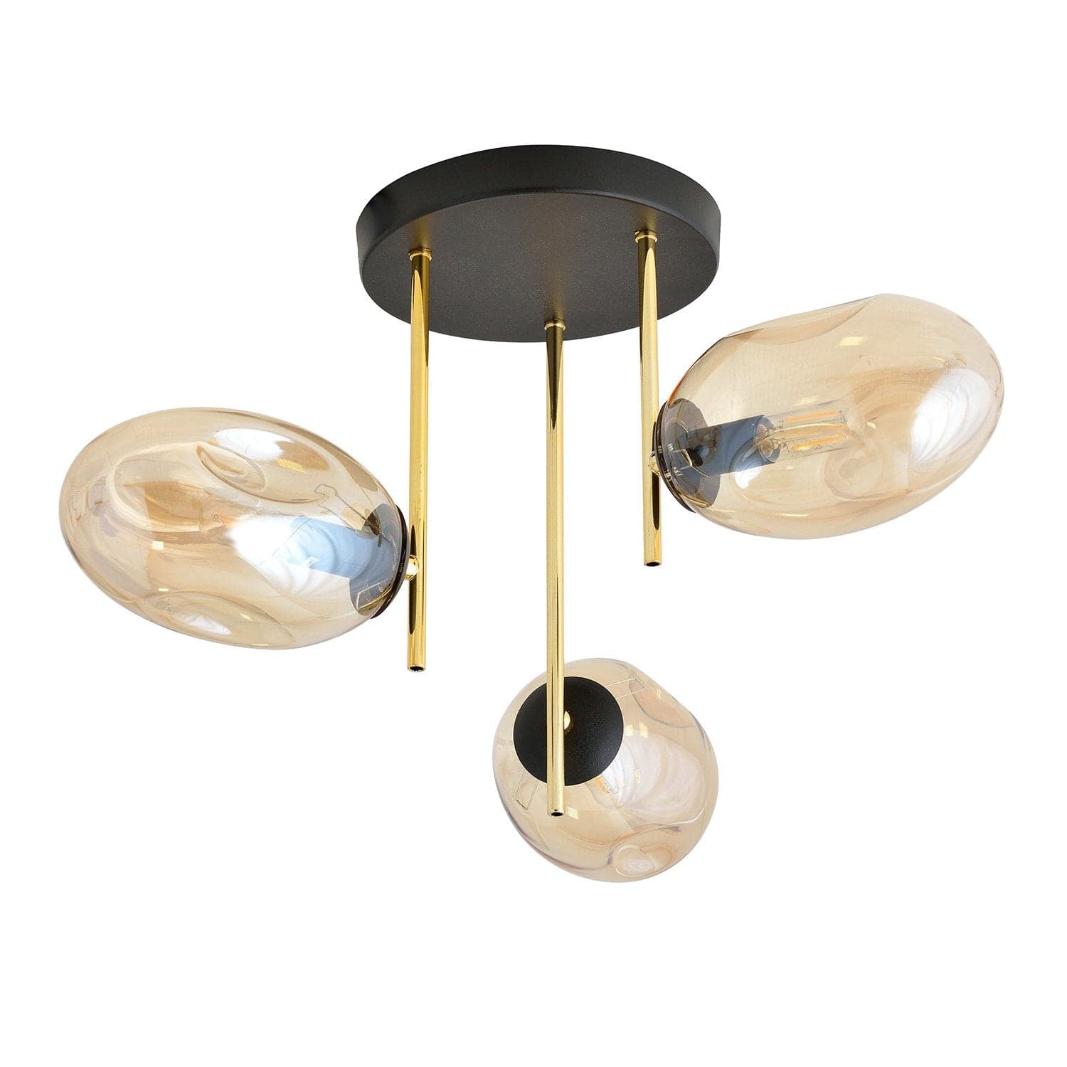Plafoniera Contemporanea Argo 3 Luci In Acciaio Nero Oro E Diffusori Vetro Ambra in Plafoniere LuceArt - Montecorvino Pugliano, commercioVirtuoso.it