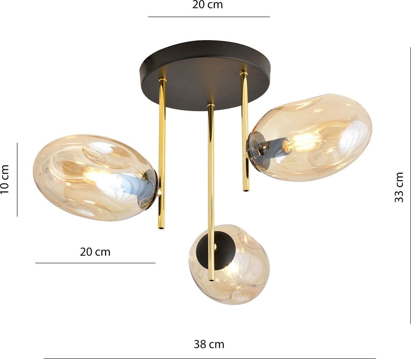 Plafoniera Contemporanea Argo 3 Luci In Acciaio Nero Oro E Diffusori Vetro Ambra in Plafoniere LuceArt - Montecorvino Pugliano, commercioVirtuoso.it
