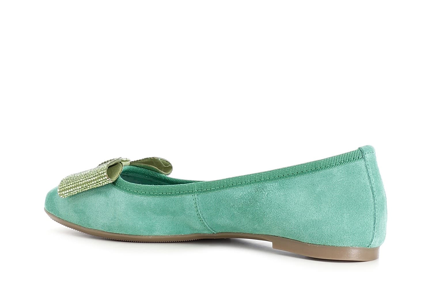 BALLERINA IN PELLE SCAMOSCIATA CON FIOCCO IN MICROSTRASS in Ballerine 3A Moda Mare Sport - Bellaria Igea Marina, commercioVirtuoso.it