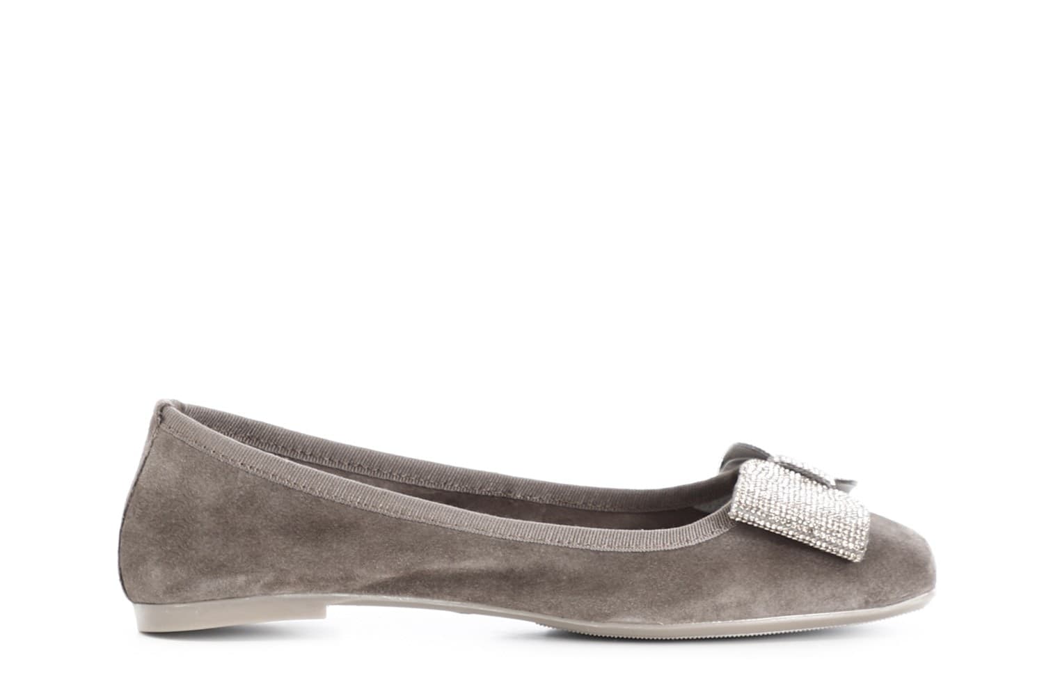BALLERINA IN PELLE SCAMOSCIATA CON FIOCCO IN MICROSTRASS in Ballerine 3A Moda Mare Sport - Bellaria Igea Marina, commercioVirtuoso.it