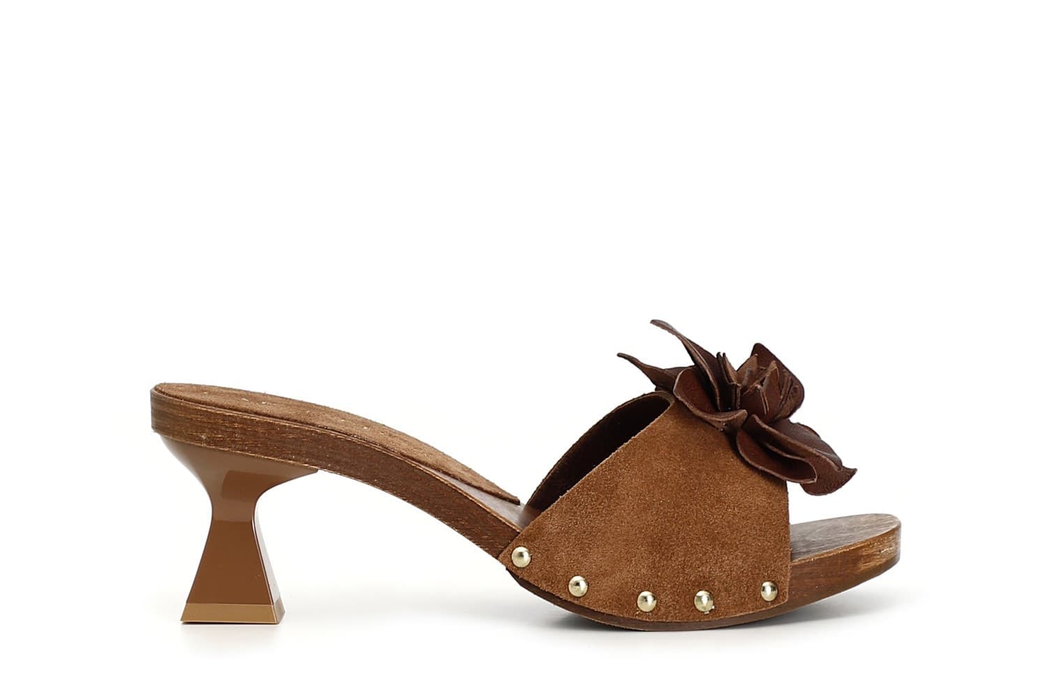 CIABATTA IN PELLE SCAMOSCIATA CON FIORE in Pantofole 3A Moda Mare Sport - Bellaria Igea Marina, commercioVirtuoso.it