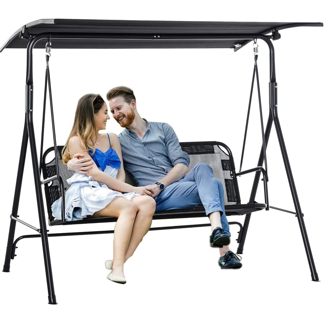 Dondolo da Giardino 3 Posti 172cm Tettuccio Regolabile Impermeabile Struttura Acciaio Nero in Dondoli coperti Danyx - Casoria, commercioVirtuoso.it