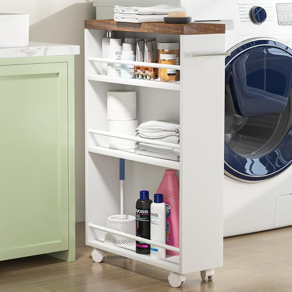 Carrello Portaoggetti Slim Salvaspazio da Cucina con 4 ruote 3 ripiani in Legno Bianco in Carrelli porta oggetti Danyx - Casoria, commercioVirtuoso.it