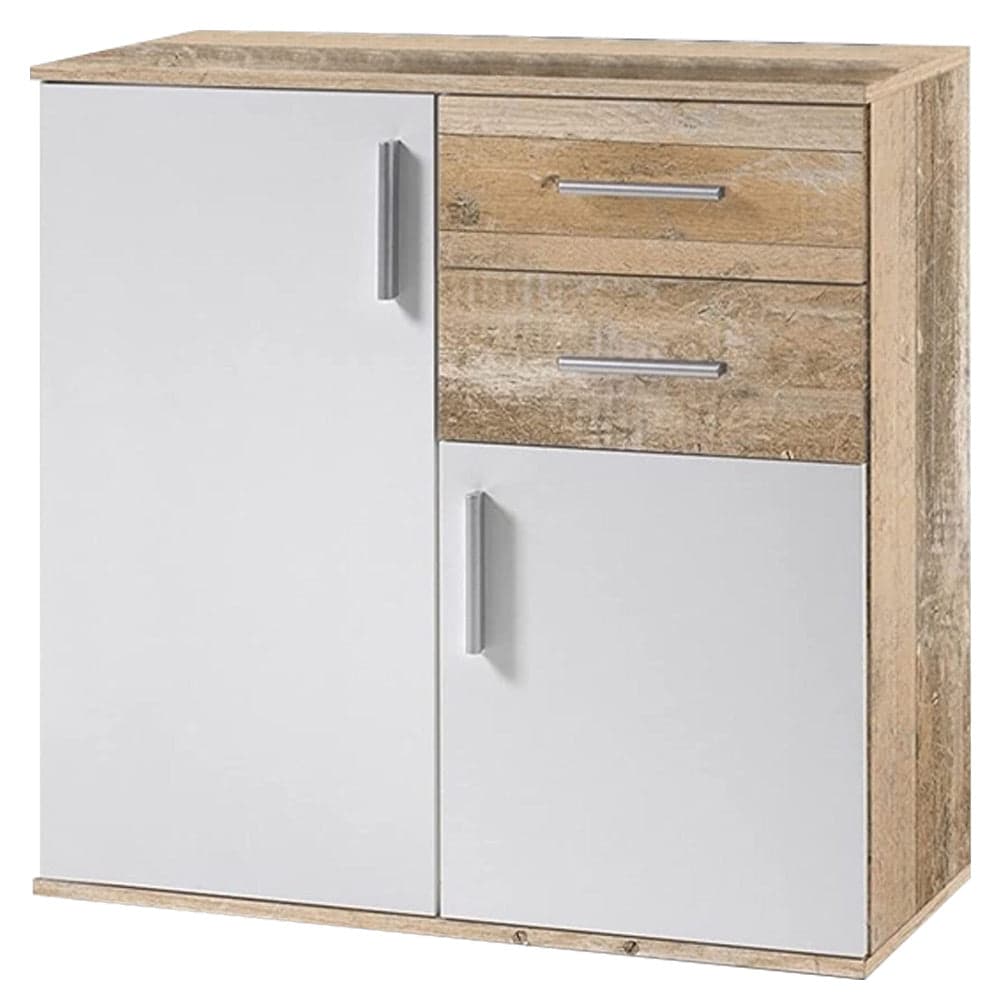 Mobile Cassettiera Moderna 2 Porte 2 Cassetti Design Minimal Bianco Quercia 82cm in Comò e cassettiere Danyx - Casoria, commercioVirtuoso.it
