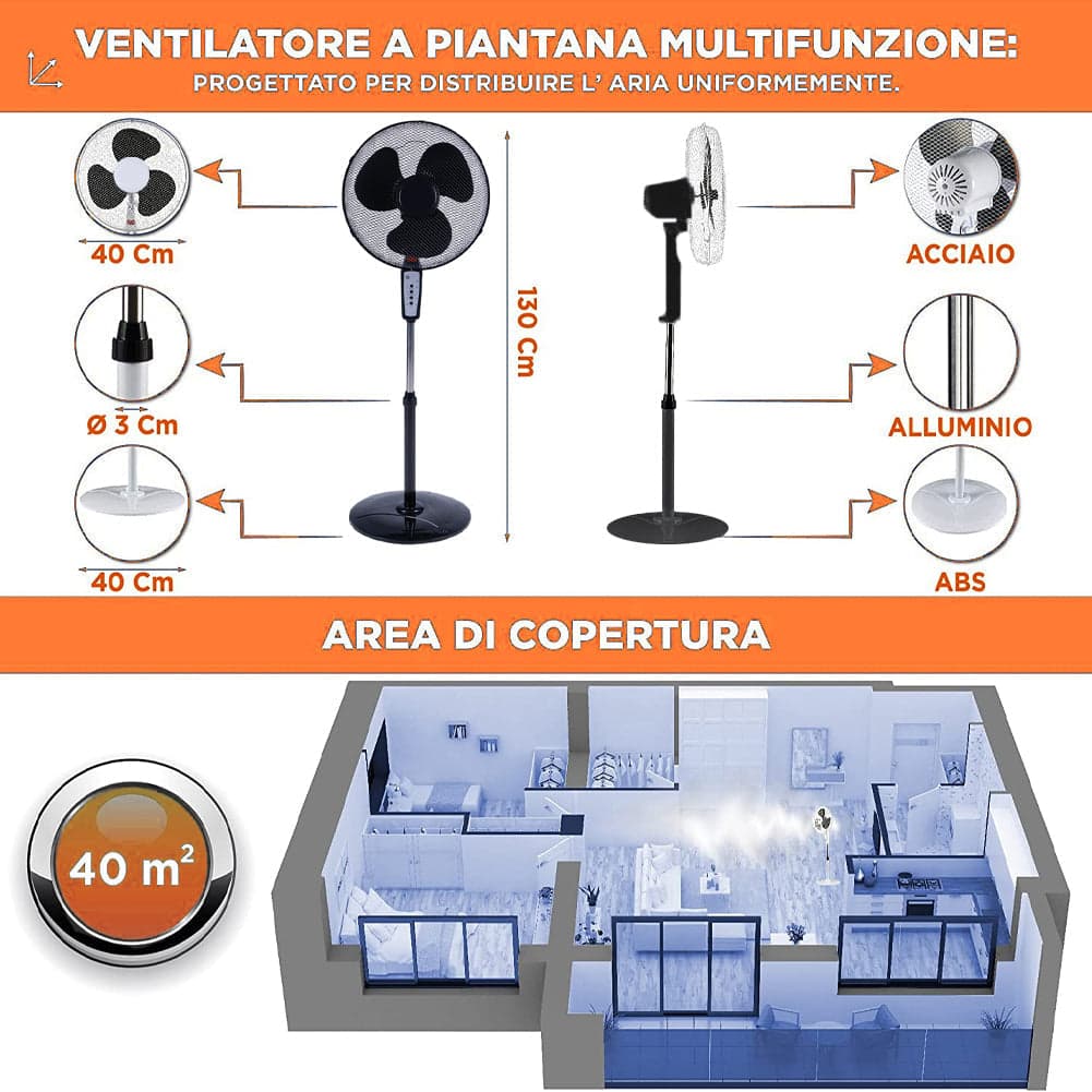 Ventilatore Colonna Piantana 50W 40cm 3 Velocità Telecomando Timer Regolabile in Ventilatori a piantana Danyx - Casoria, commercioVirtuoso.it