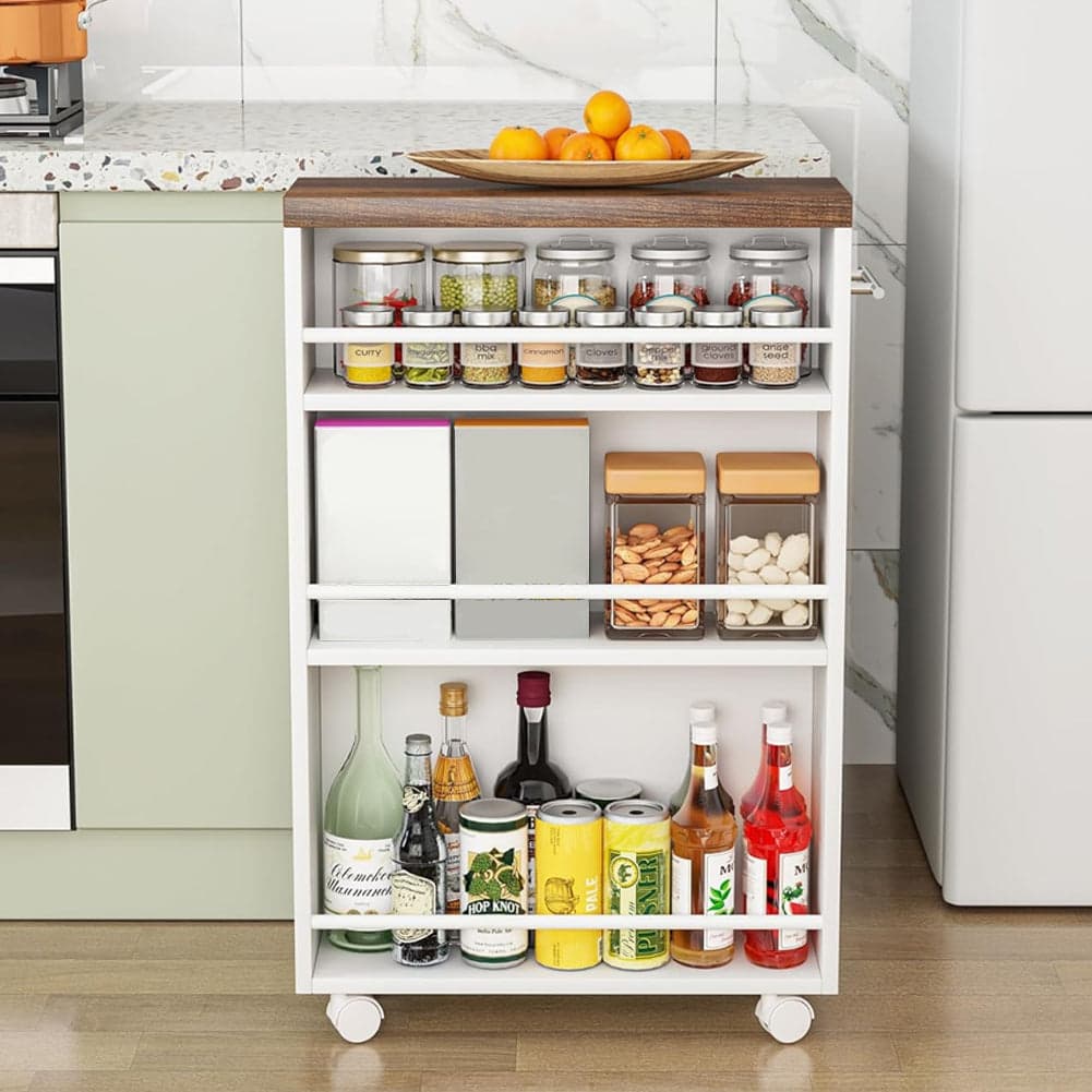 Carrello Portaoggetti Slim Salvaspazio da Cucina con 4 ruote 3 ripiani in Legno Bianco in Carrelli porta oggetti Danyx - Casoria, commercioVirtuoso.it